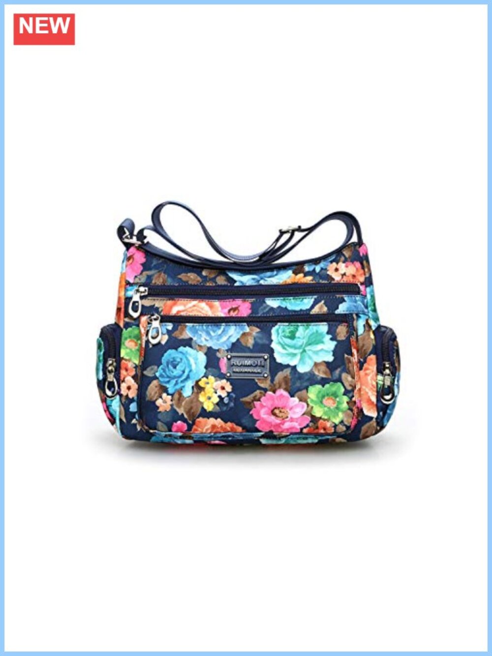 Women's Floral Nylon Crossbody Bag with Multiple Zip Pockets
